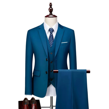 Men's 3 Pieces Suit Elegant Solid Slim Fit Single Breasted Party Blazer Vest Pants Set