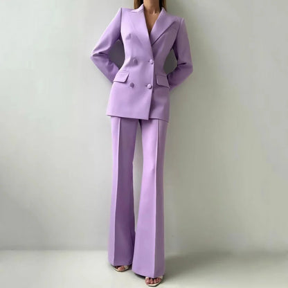 Women Suit 2 Pieces Rose Pink Double Button Solid For Wedding Banquet Party Business Commute Casual Daily Blazer And Pants
