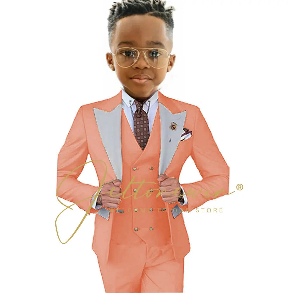 Suits For Boy Jacket Vest Pants 3 Pieces Dark Green Birthday Costume Flower Boys Formal Party Suit Kids Wedding Suit Tuxedo