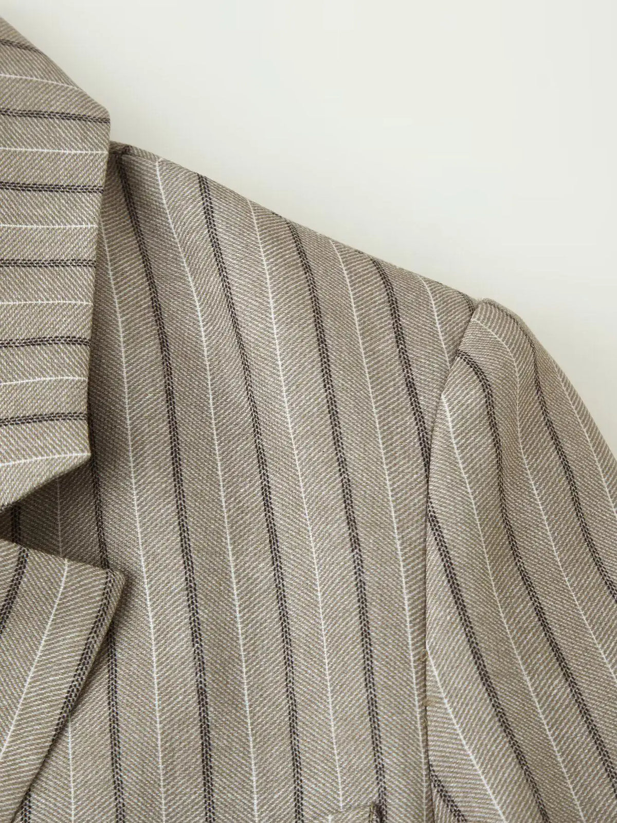 Women Khaki Striped Blazer Jacket Y2k 2000s Vintage Suit Coat European & American Elegant Fashion Belted Twill Blazer Outerwear