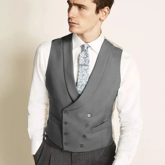 Men's Double Breasted Vest with Lapel – Formal Waistcoat for Wedding and Business