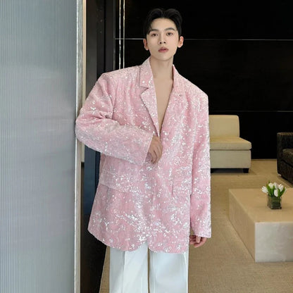 Blazer 2025 Autumn New Sequin Patchwork Luxury Elegant Temperament Coat Men's Fashion Handsome Shoulder Pad Coat JY5816