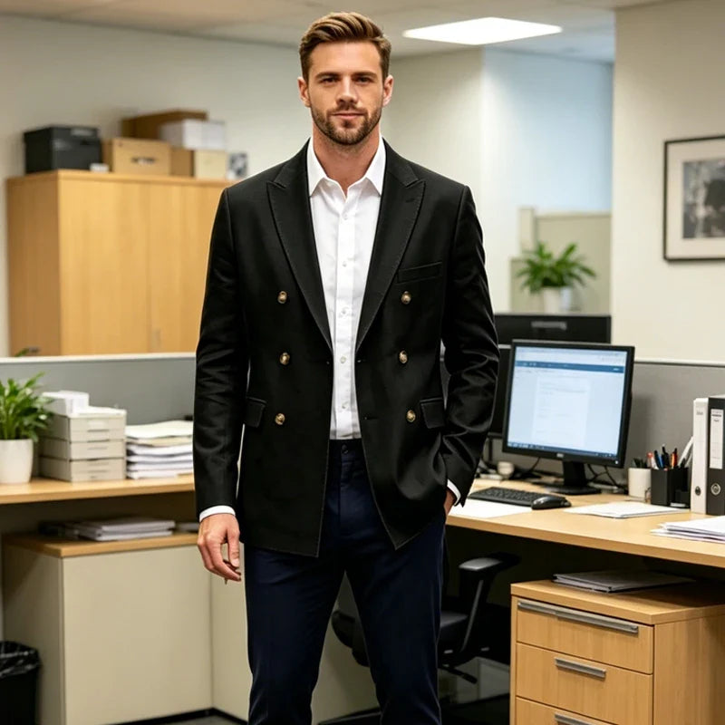 Men's Linen Blazer Notch Lapel Double Breasted Loose Fit Jacket Breathable Lightweight Business Outerwear Coat for Spring Summer