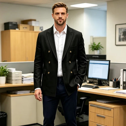 Men's Linen Blazer Notch Lapel Double Breasted Loose Fit Jacket Breathable Lightweight Business Outerwear Coat for Spring Summer