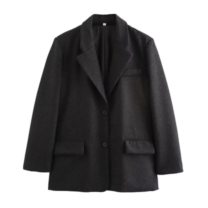 Women's Fashion Versatile Lapel Single Breasted Blazer With Shoulder Pads Female High Street Casual Long Sleeve Jacket Mujer