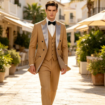 Men's Double Breasted 3 Piece Suit – Slim Fit Tuxedo Set for Weddings & Formal Events