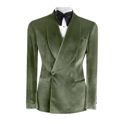 Formal Velvet Men's Suits Blazer Double Breasted Jacket 1 Piece Elegant Slim Fit Male Clothing Wedding Men Business Casual Coats
