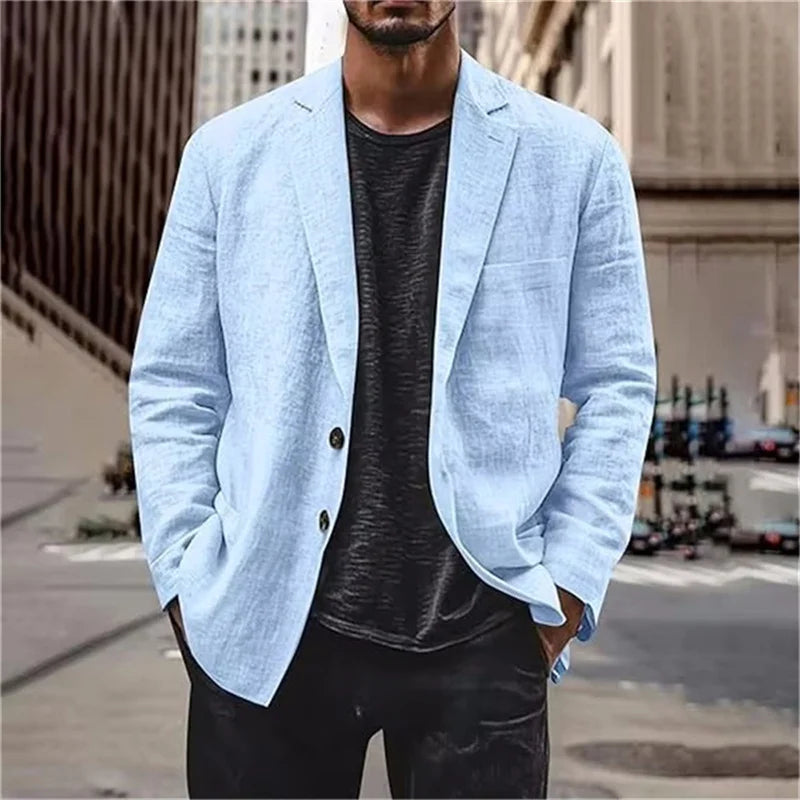 Men's Lightweight Linen Blazer Casual Slim Fit Notch Lapel Two Button Jacket for Summer Beach Wedding Business Daily Wear