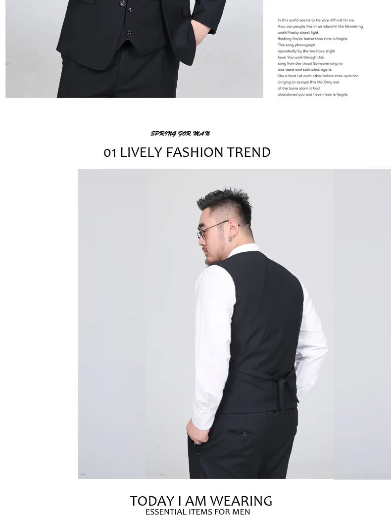 Men's Suit Vest Plus Size Single-Breasted Waistcoat Black Smart Casual Wedding Business
