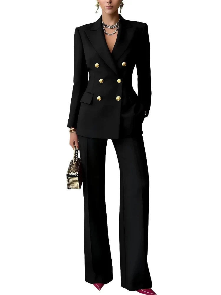 Pure Color Button up Long Sleeve Shirt And Pants Set Formal Streetwear Polyester Spandex Women's Casual Outfit Four Seasons