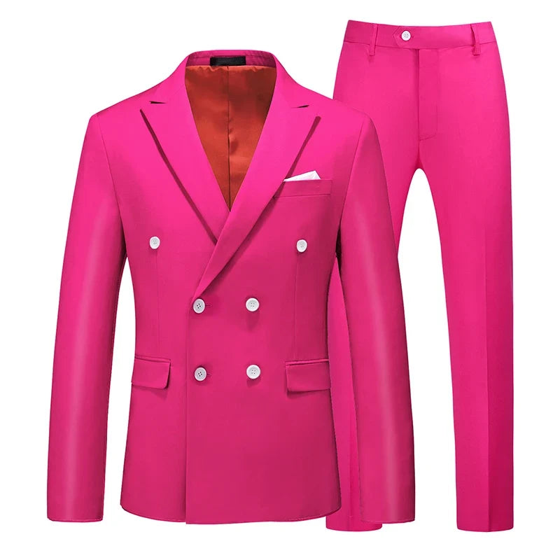 Men's Double-Breasted Suit Jacket and Trousers – Formal Business & Wedding 2-Piece Set