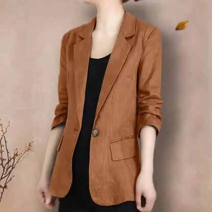 Women's Linen Blazer Casual Slim Fit Single Button Notched Lapel Lightweight Suit Jacket