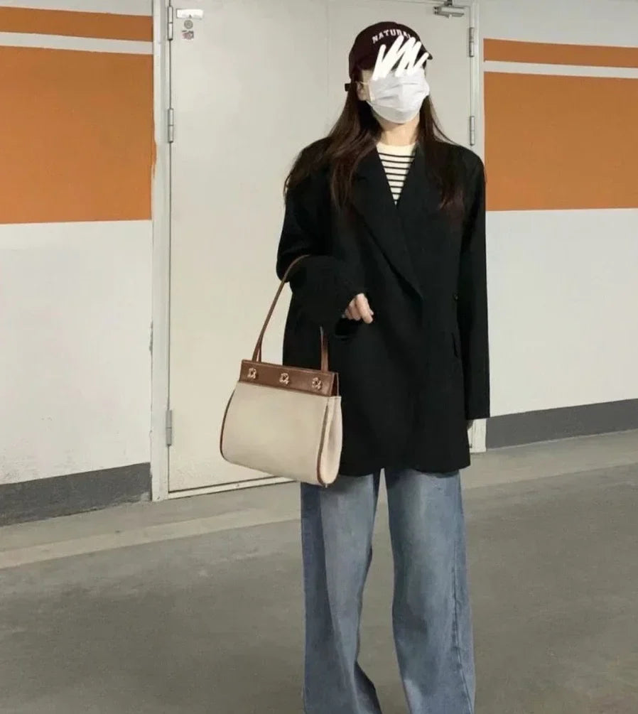 Clothes Coats for Women Black Jacket Blazer Woman Solid Outerwears Loose Korean Style Popular Deals High Quality Fashion 2025