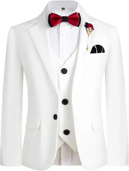 4Pieces/Set Jacket Vest Pants Bowtie Child White Piano Violin Dress Gentleman Kids Slim Prom Suit Boys Dance Performance Costume