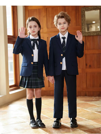 Girls Jacket Plaid Skirts Suits Boys Blazer Formal Dress Toddler Student Clothes Sets Children School Uniform Kids Class Outfits