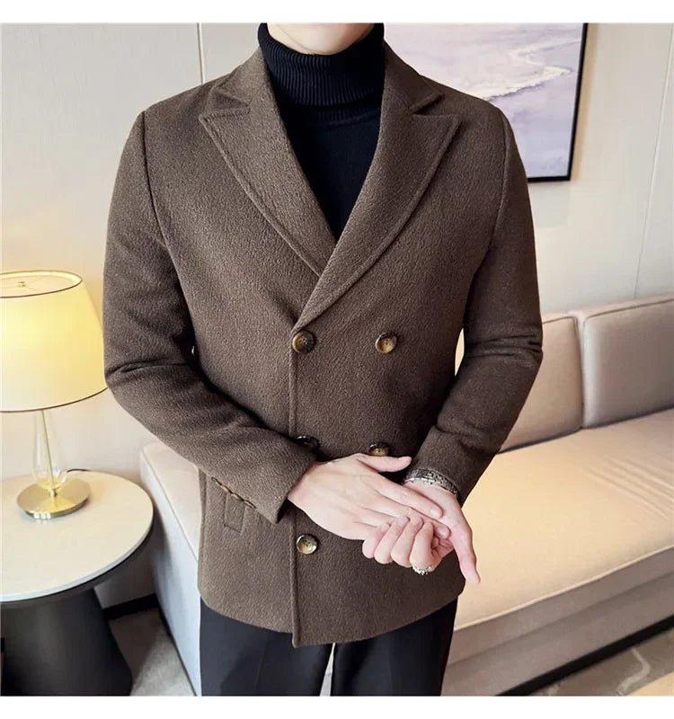 British Style Autumn Winter Thick Double Breasted Woolen Coats High Quality Men Business Casual Warm Suit Jackets Men Clothing