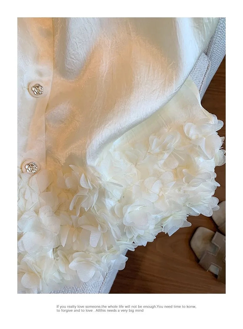 Women Vest Small Fragrance Jacket Satin Sleeveless Top Spring Summer New Fashion Temperament Petal Hem Waistcoat Female Vest