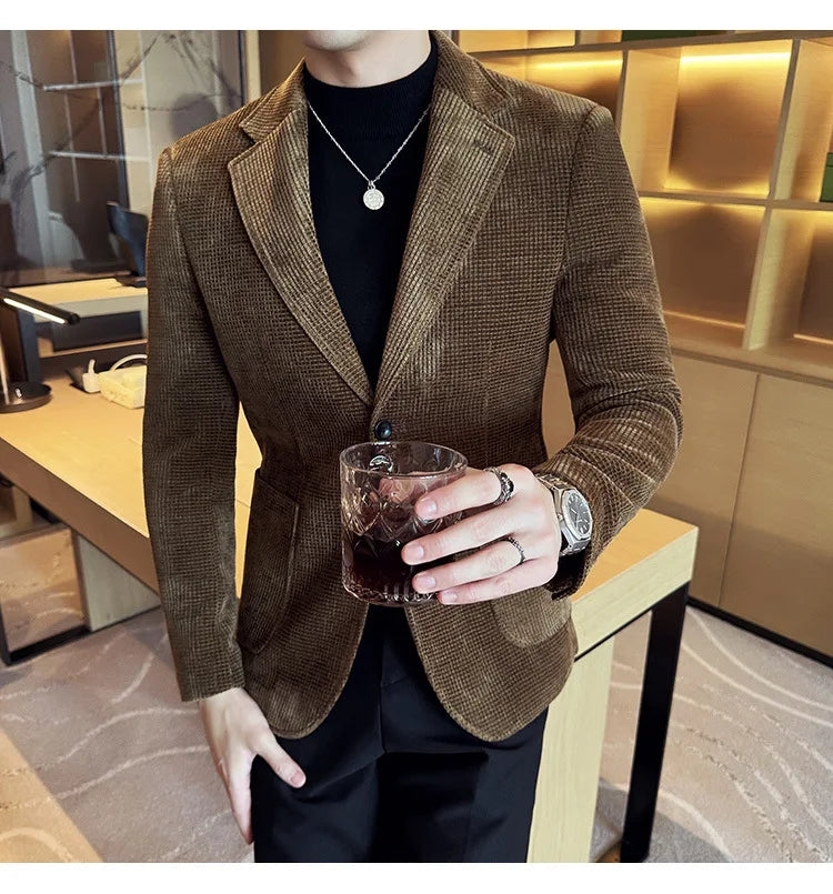 Autumn Winter New Chenille Velvet Suit Jacket Men's Casual Business Fashion Formal Party Coats  Tailcoat Men's Clothing 4XL-M