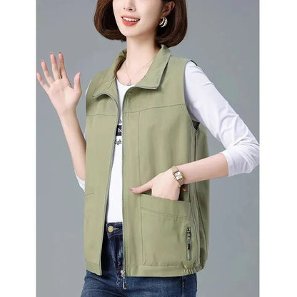 Spring Autumn Women's Vest Jacket Coats 2025 New Solid Sleeveless Jacket Female Waistcoat Casual Tops Outerwear Chaleco Mujer