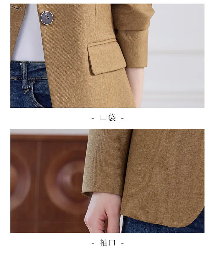 Elegant Solid Women's Blazer Long Sleeve Turn down Collar Slim Fit Office Jacket Single Button Spring Autumn Fashion