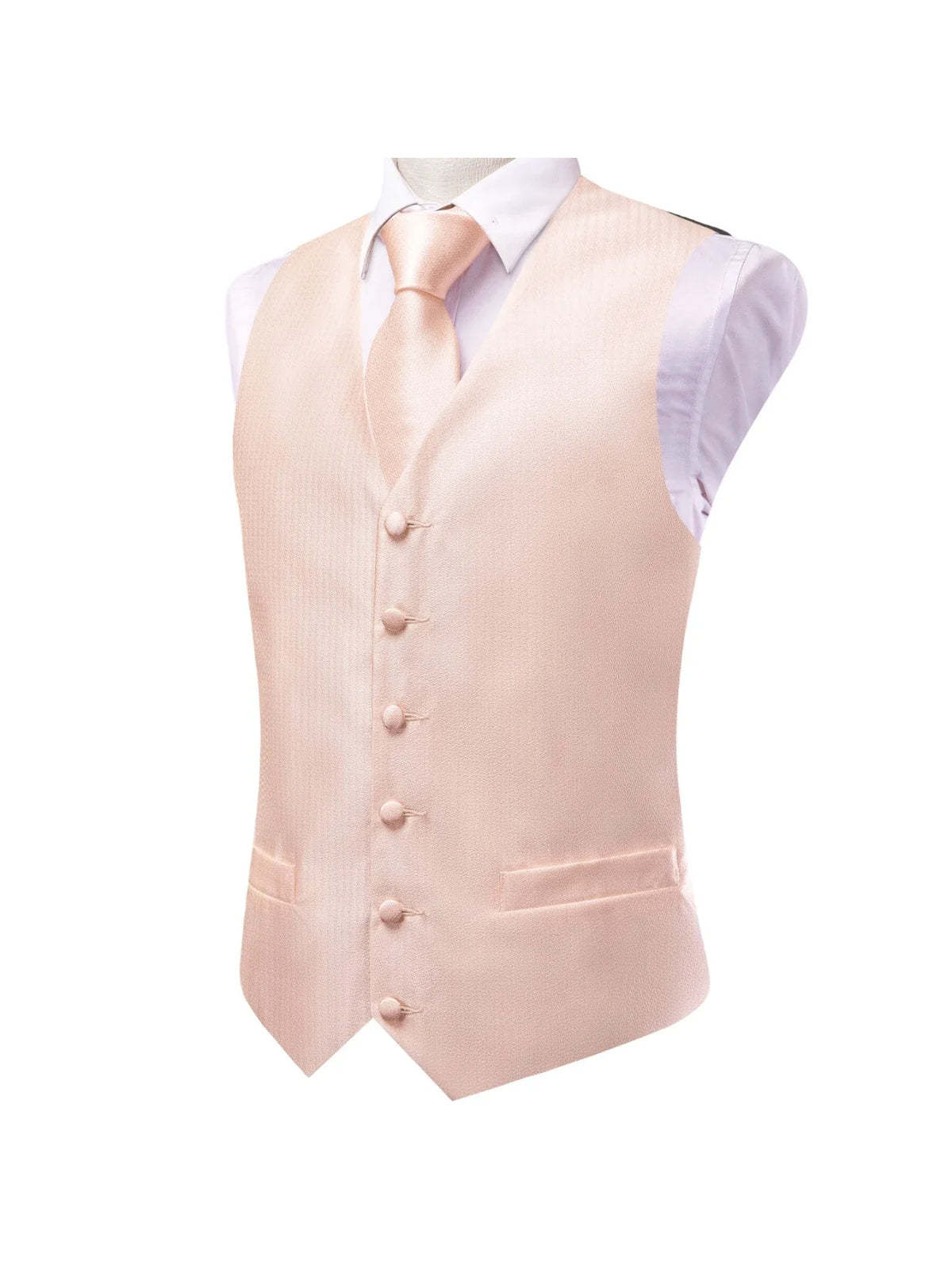 Men's Suit Vest Double Breasted Champagne Waistcoat with Necktie and Pocket Square for Ceremony
