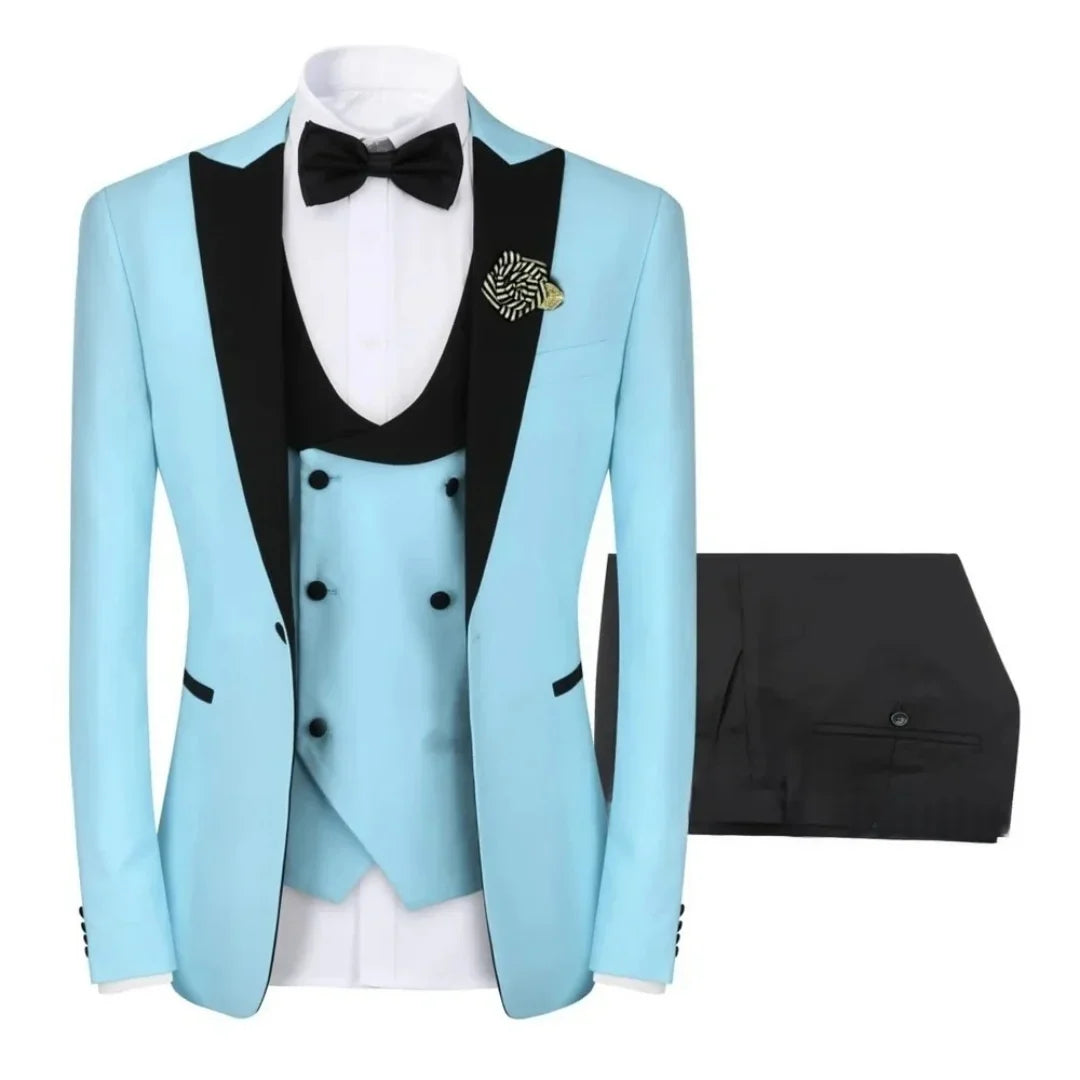 Men's 3 Piece Suit Slim Fit One Button Prom Suits Set Blazer Vest Trousers