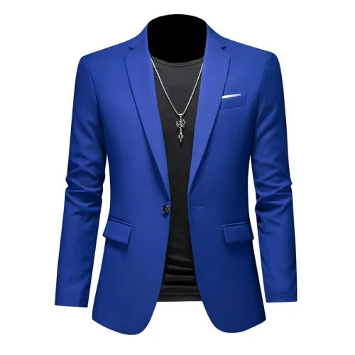 Men's Slim Fit Single-Breasted Blazer for Business Casual and Wedding Occasions