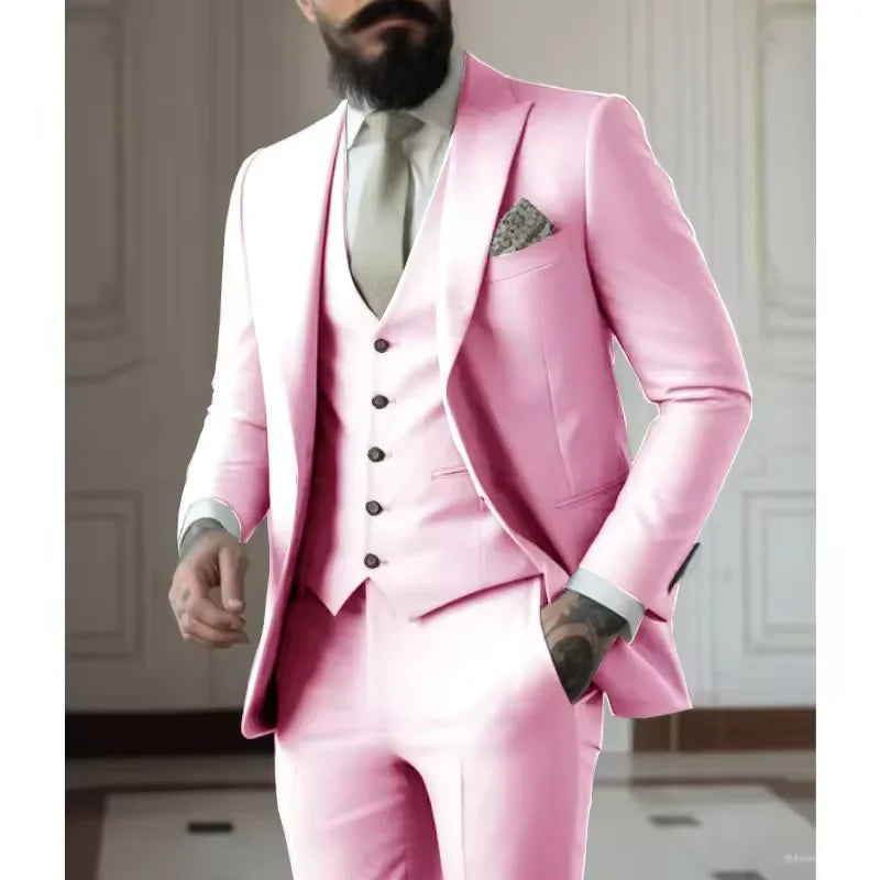 Classy Men Suits 3 Pieces Light Green Peak Lapel Jacket Vest Pants Classic Set For Wedding Groom Wedding Business Events Dress