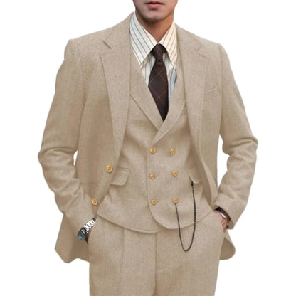 Hot Sale Men's Three-Piece Suit Herringbone Slim-Fit Business Casual 3 Piece Set Banquet Wedding Suit Formal Blazer Dress Jacket
