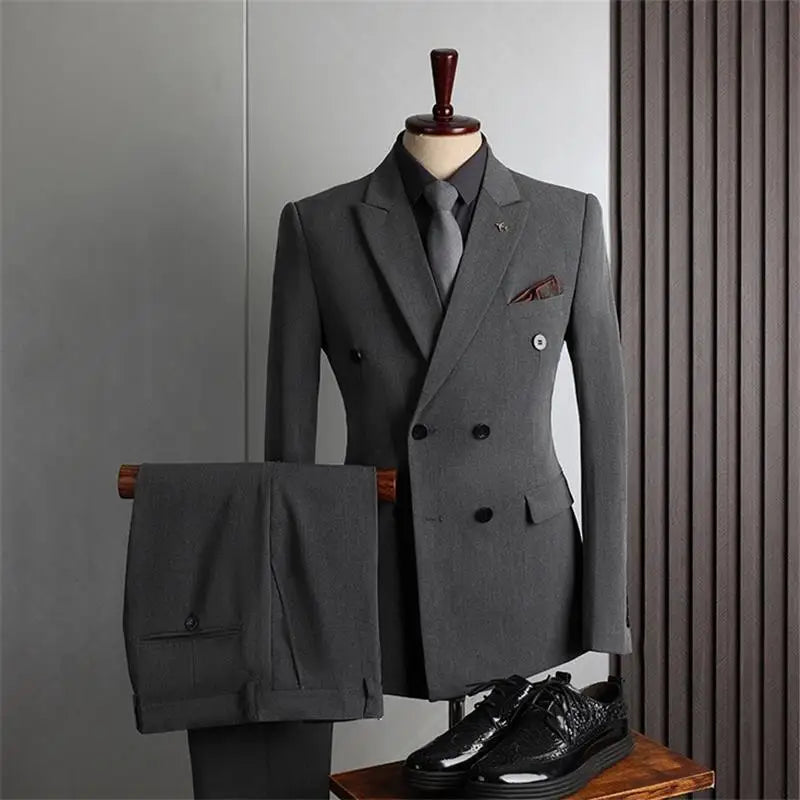 Men's 2-Piece Beaded Crystal Double Breasted Slim Fit Tuxedo Suit – Wedding Groom Dinner Prom