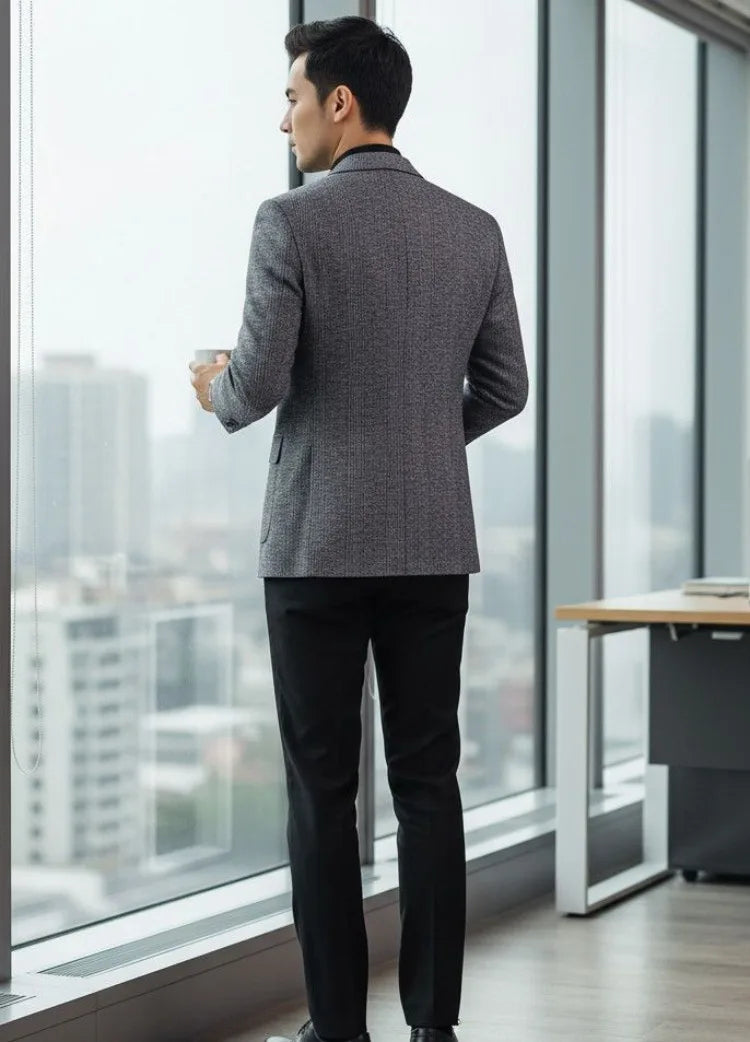 Wool Blend Classic Fashion Patterned Tweed Single-Breasted Blazer Jacket