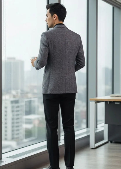 Wool Blend Classic Fashion Patterned Tweed Single-Breasted Blazer Jacket