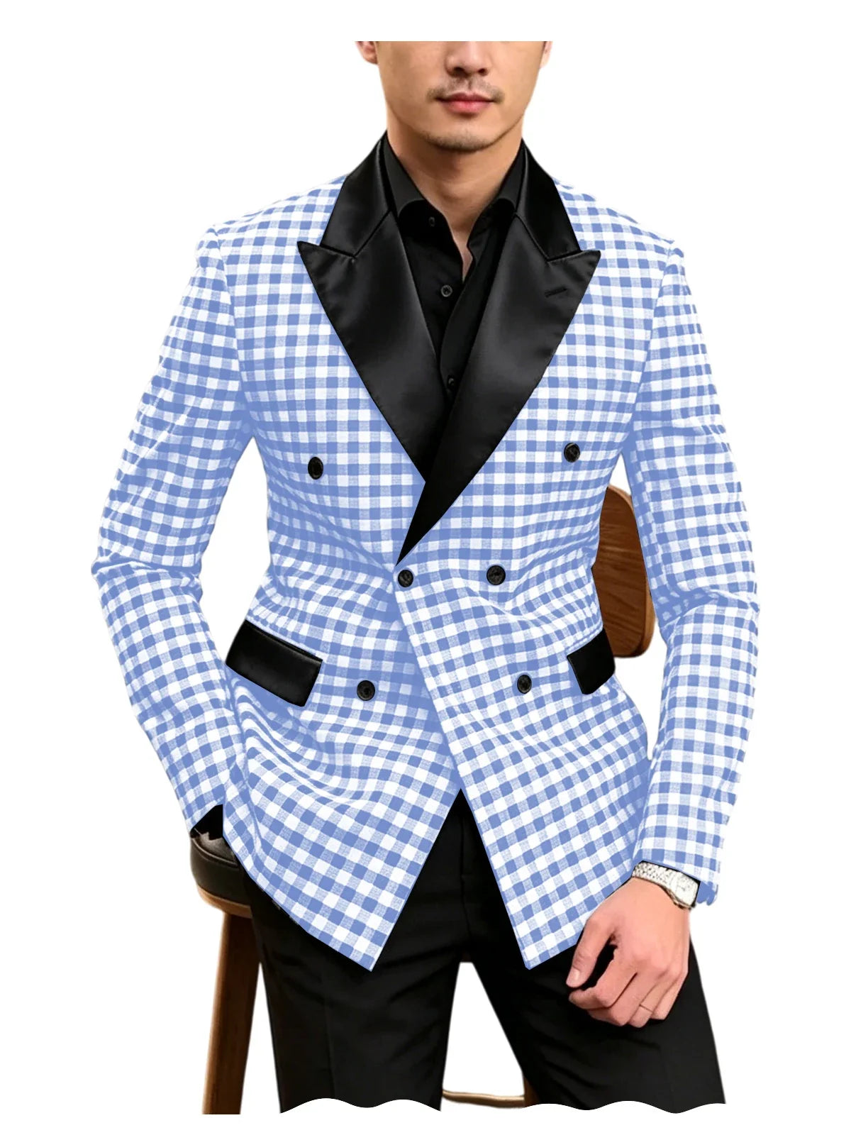 Men's Checkered Double Breasted Blazer Tailored Slim Fit Formal Jacket For Wedding Groom Cocktail Event Prom Dinner Party Coat