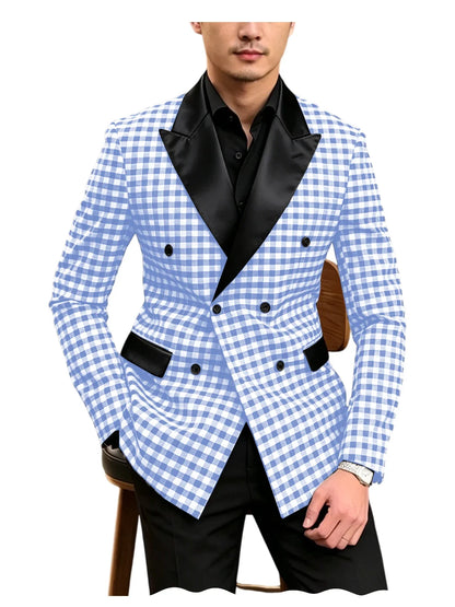 Men's Checkered Double Breasted Blazer Tailored Slim Fit Formal Jacket For Wedding Groom Cocktail Event Prom Dinner Party Coat