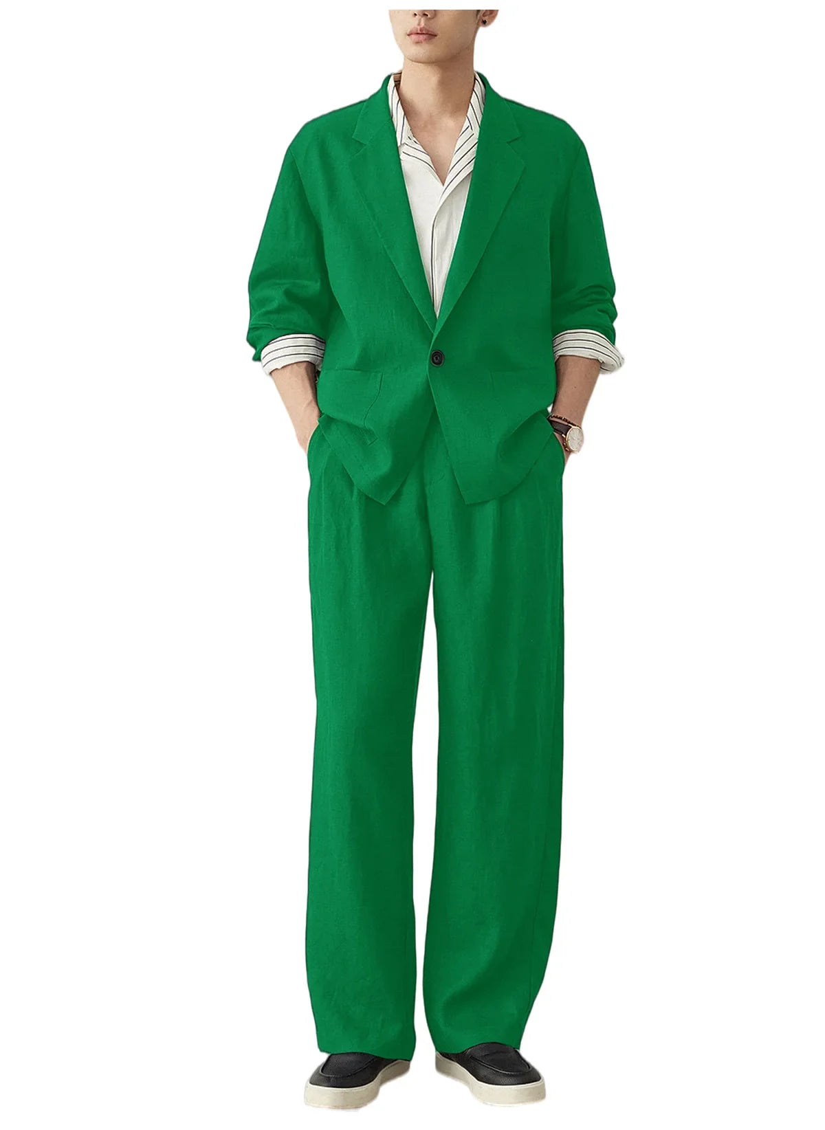 Men's Linen Blazer Suit Set Lightweight Breathable Casual Jacket Business Vacation Party Wedding Spring Summer Autumn Daily Wear