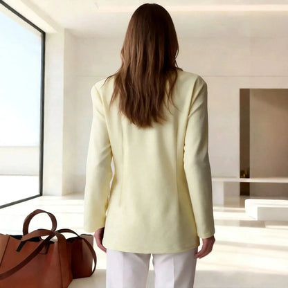 Women's Single-Button Loose Fit Suit Jacket Trans-seasonal Yellow Collar Commute Casual Polyester Fabric Fashionable