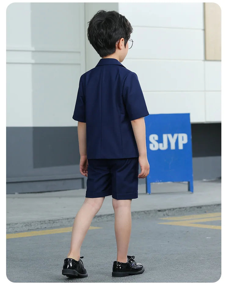 Boys Summer Solid Short Sleeve Suit Jacket Short Formal Dress Kids Wedding Blazer Child Photography Suit Toddler Tuxedo Costume