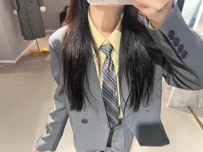 Solid Suits for Women 2025 Spring Fashion Office Ladies Long Sleeve Double Breasted Short Tops Chic Cargo Pant Suits