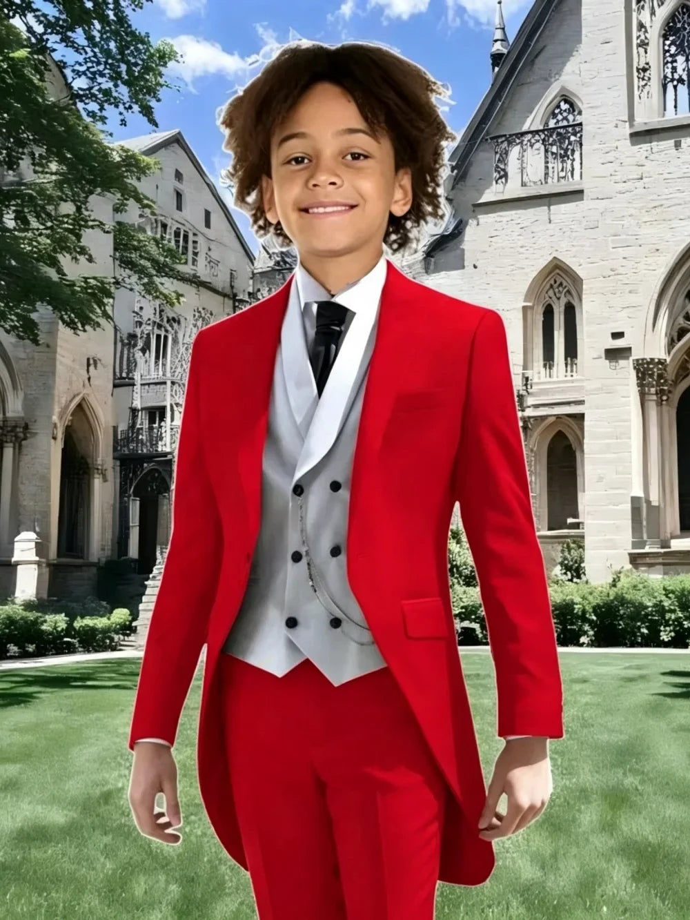 High Quality Boys Formal Tailcoat Vest Pants 3 Pieces Banquet Party Wear Smart Handsome Kids Slim Fit Suit Set Wedding Tuxedo