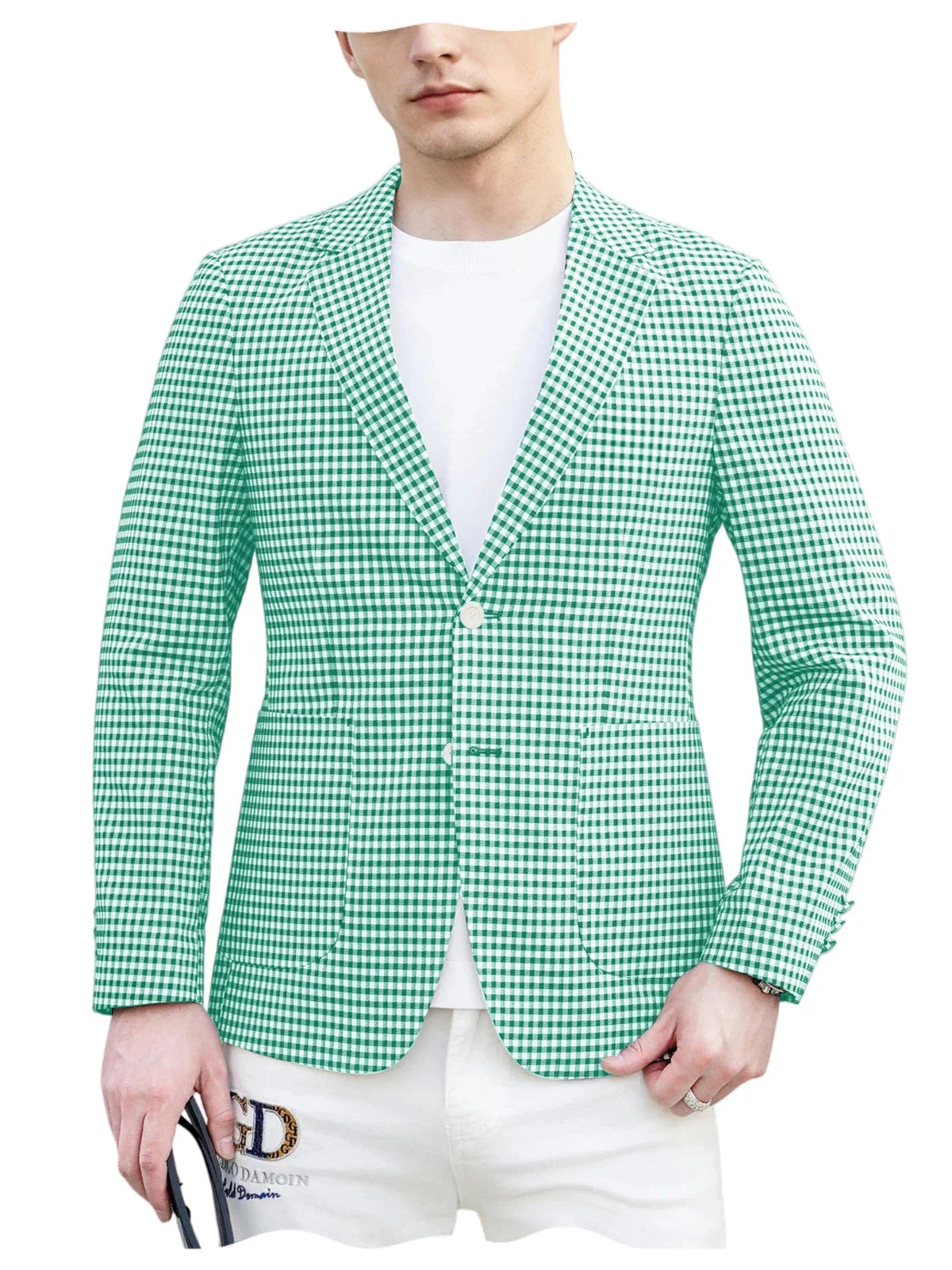 Men's Plaid Cotton Blazer Notch Lapel Suit Jacket 2 Buttons Lightweight Breathable Casual Business for Summer Office Daily Wear