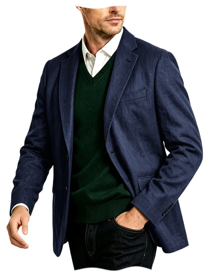 Men's Linen Blazer Notch Lapel Two-Button Sport Coat for Wedding and Daily Wear