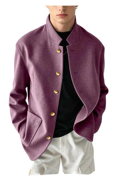 Vintage Men's Stand Collar Jacket Wool Blend Casual Coat Warm Autumn Winter Business Blazer Plus Size Streetwear Outerwear
