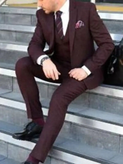 New Arrival Designs Burgundy Groom Men Suit Slim Fit 3 Piece Tuxedo Custom Fashion Prom Dinner Blazer Masculino Jacket+Pant+Vest