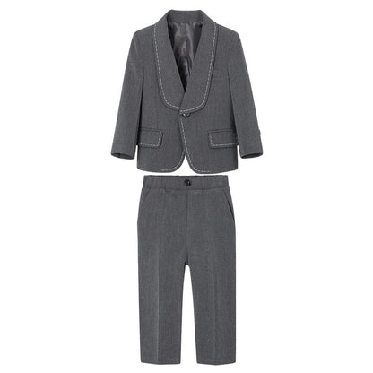 Children's Beige Blazer Set Kids Formal Wedding Birthday Party Suit Set Boys Jacket Vest Pants Bowtie Brooch 5Pieces Clothes Set