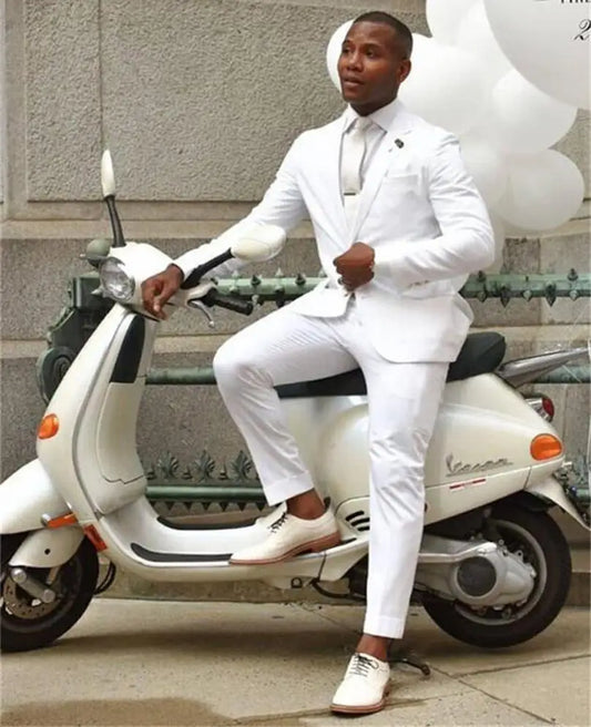 White Casual Men Suits Wedding Tuxedos Groom Wear Notched Lapel Man Suit Blazer 2PCS(Jacket+Pants) Bridegroom Sets Groomsman