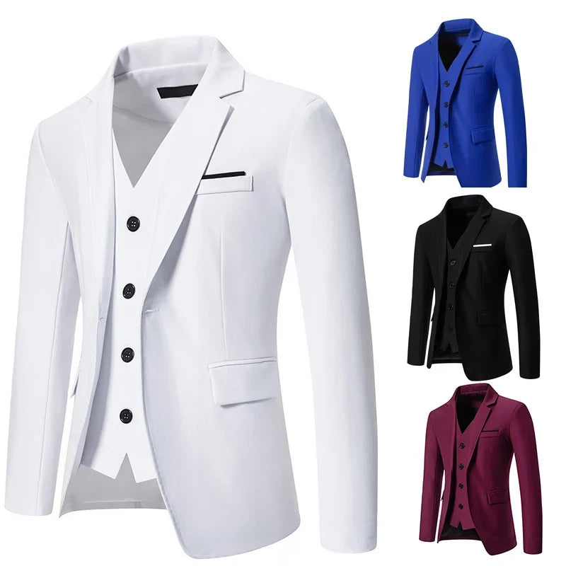 Blazer Men's Fashion Gentleman Solid Color Comfortable Business Color Match with Fake Two Wedding Casual Banquet Slim Suit