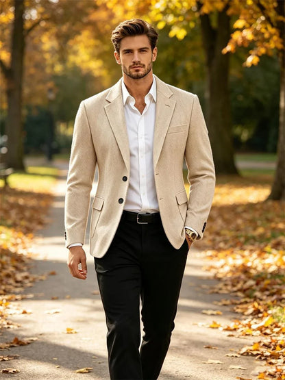 British Men's Blazer Vintage Herringbone Tweed Slim Fit Suit Jacket Wool Blend Formal Business Casual Sport Coat Wedding Office