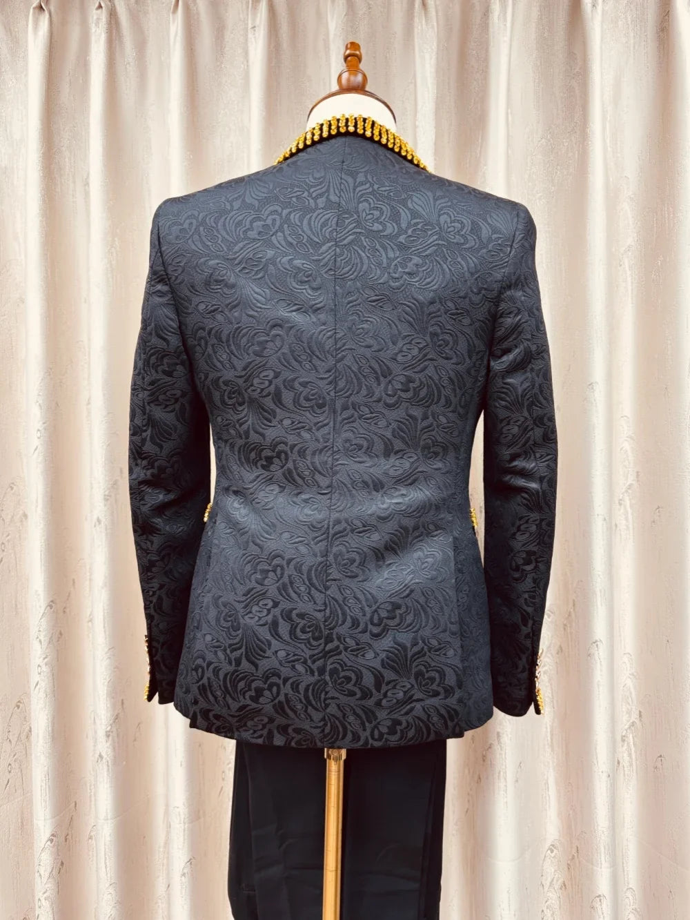 Jacquard Men's Handsome Suit Set 3 Pieces banquet Party Wear Golden Beaded Man Slim Fit Suits Wedding Groom Sets S-3XL Tuxedo