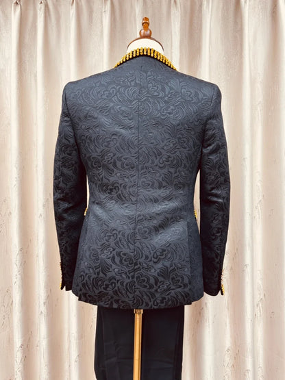 Jacquard Men's Handsome Suit Set 3 Pieces banquet Party Wear Golden Beaded Man Slim Fit Suits Wedding Groom Sets S-3XL Tuxedo