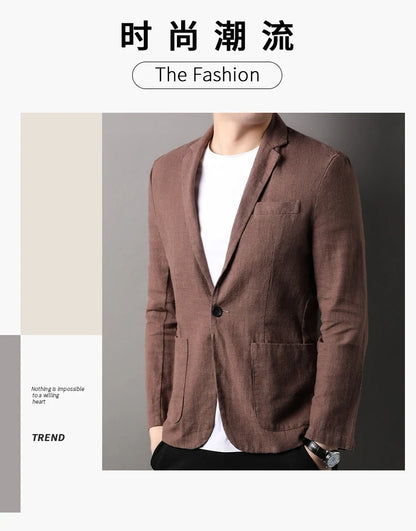 Spring and Summer New High Quality Men's Linen Suit Fashion Handsome Slim-fit All-in-one Trend Men's Coat 70% Ramie 30% Cotton